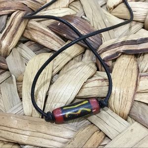 Handmade Red bone leather necklace